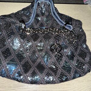 Chanel Navy Blue Guitet Snake Skin Tote